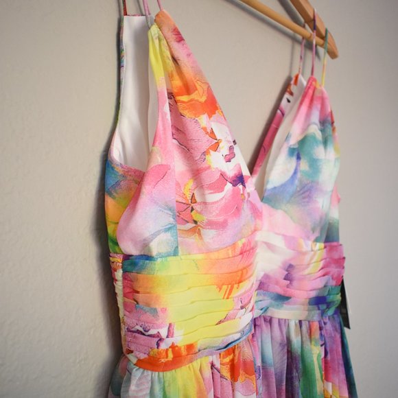 Aidan Mattox V Neck Printed Chiffon Maxi Dress - Picture 7 of 13